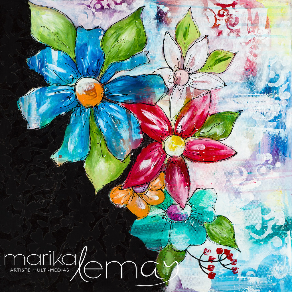 Fleurs-pimpantes-décor-techniques-mixtes-sur-canevas-20x20