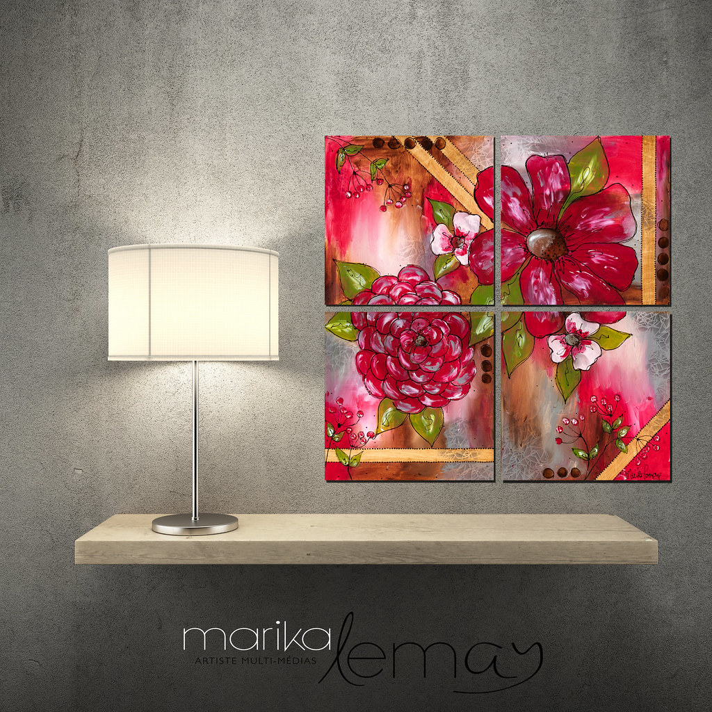 Quatuor-floral-ii-4x-12x12-sur-panneaux-de-bouleau