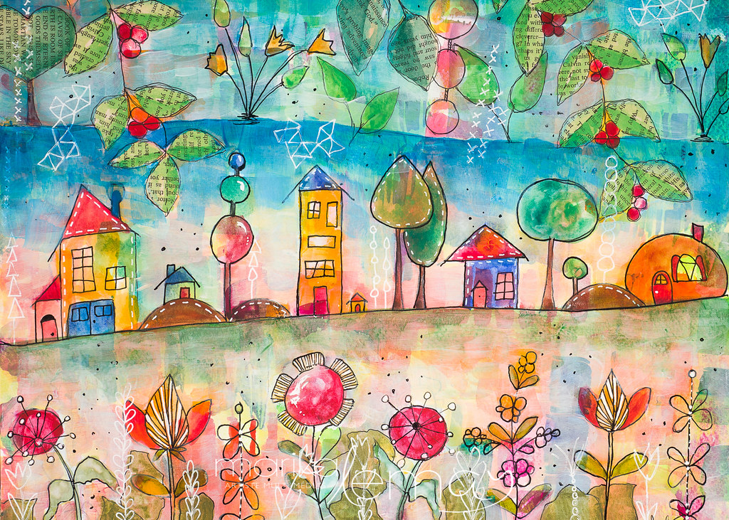 Le village enchanté 1-techniques-mixtes-sur-papier-aquarelle-11x14