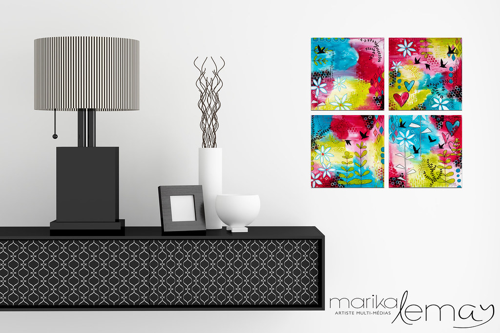 Quatuor décor floral moderne 1-10x10-techniques-mixtes-sur-canevas