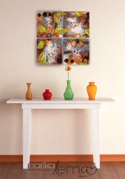 Fleurs-oranges-quadryptique-16x16-acrylique-sur-bois
