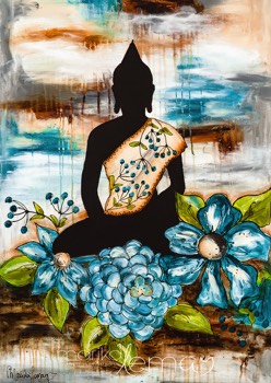 Le bouddha azur-techniques-mixtes-sur-canevas