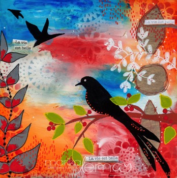La vie en rose-techniques-mixtes-sur-panneau-de-bouleau-8x8