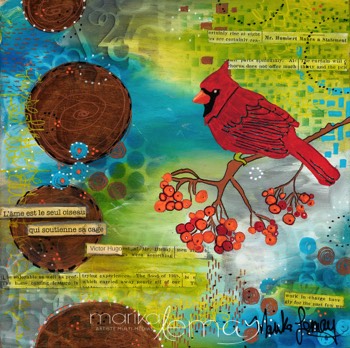 Le joyeux cardinal-techniques-mixtes-sur-panneau-de-bouleau-8x8