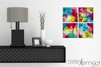 Quatuor décor floral moderne 1-10x10-techniques-mixtes-sur-canevas
